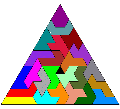 Heptamonds in een driehoek met een monamond in het zwaartepunt